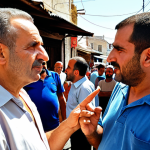 **Prompt 1 (Początki i formowanie się politycznego światopoglądu):**
    A compassionate and pragmatic political leader, a man in his prime, engaging with local residents in a bustling street market in Lefkoşa, Northern Cyprus. He is actively listening to their concerns, perhaps pointing towards a resolved local infrastructure project. The scene should convey a sense of deep community roots, authenticity, and trust built through grassroots efforts. Traditional Cypriot architecture and vibrant street life in the background emphasize his connection to the everyday lives of people.